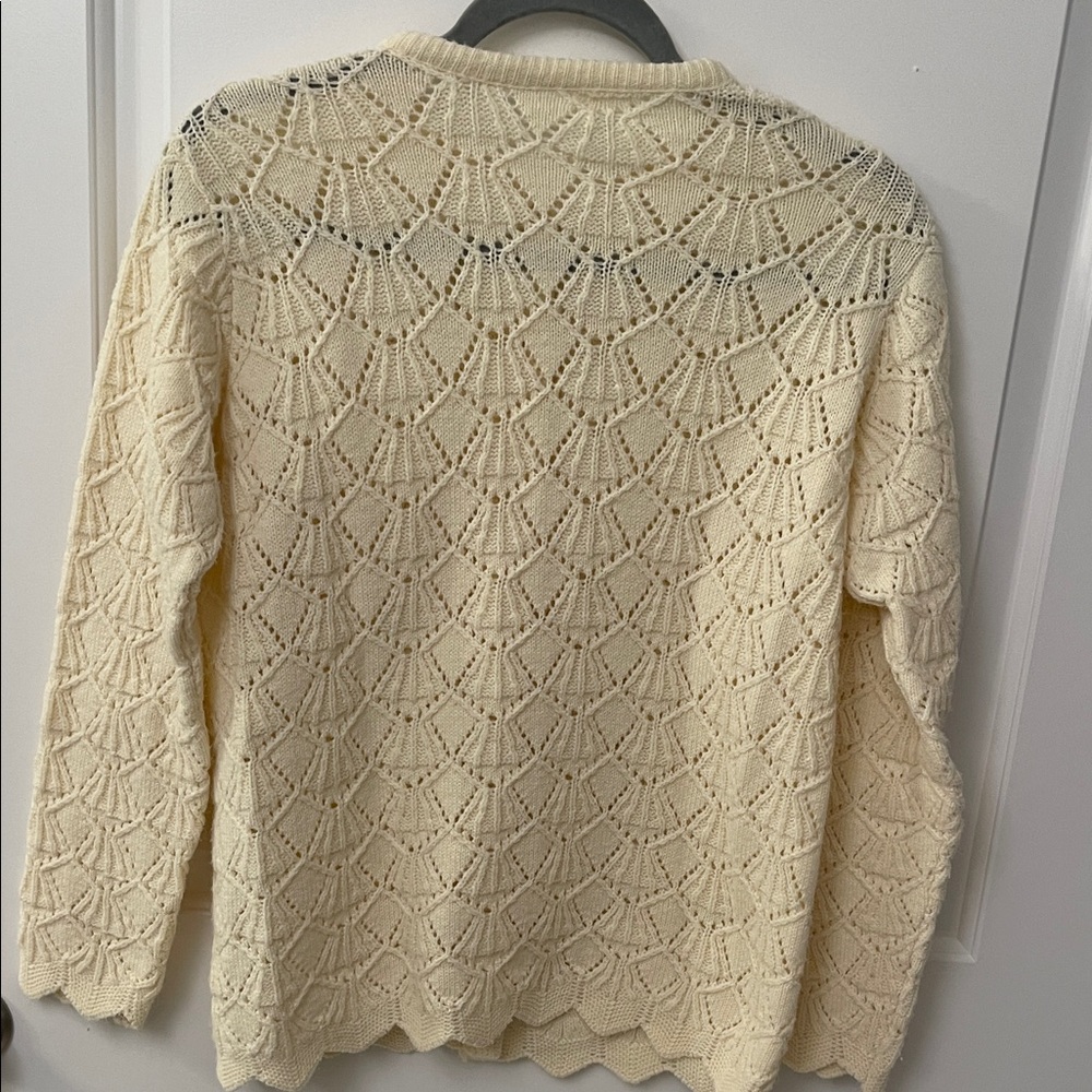 Vintage GrannyCore Cream Openwork Knit Button-Up Sweater Cardigan - Picture 7 of 10